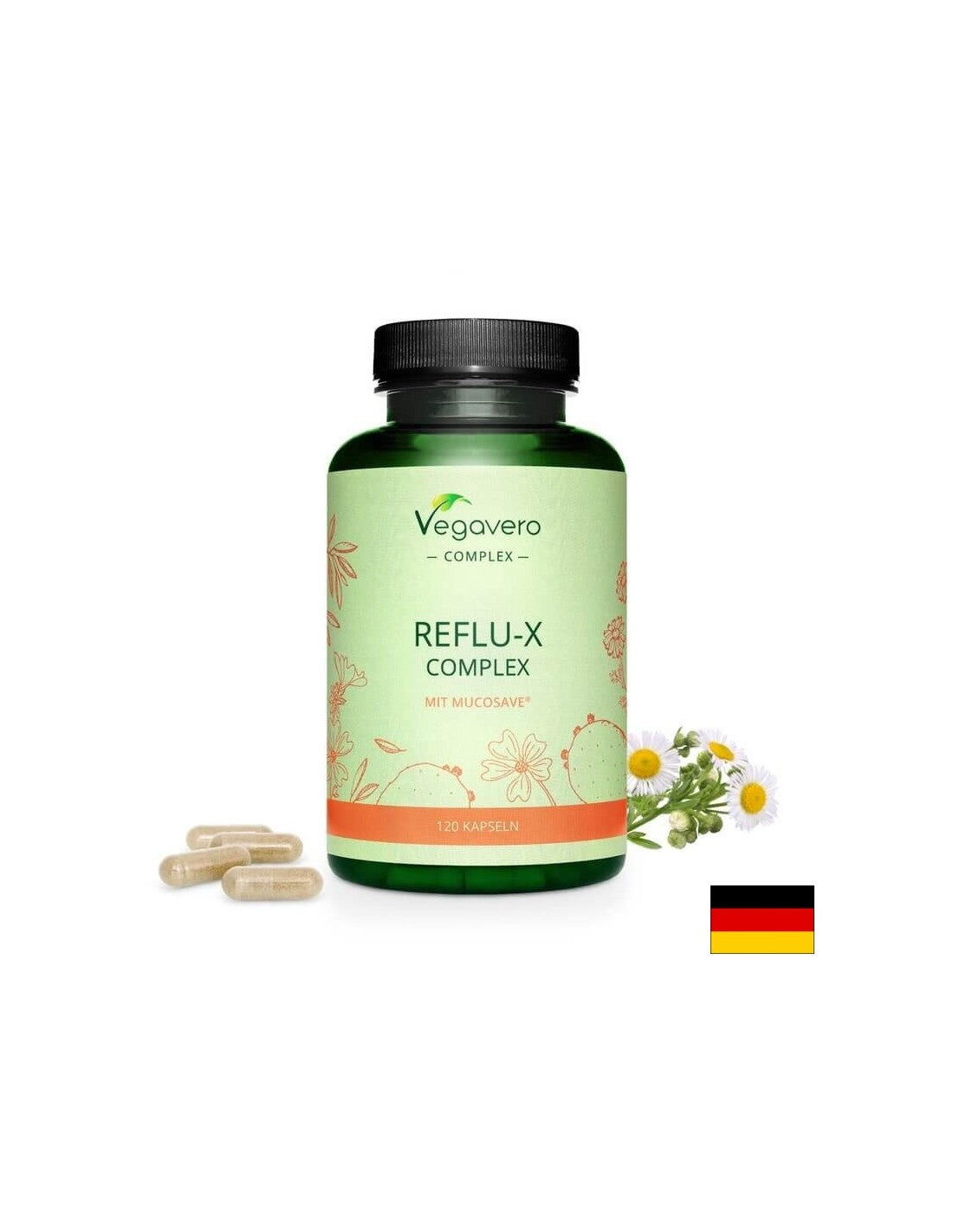Reflu-X Complex mit Mucosave/ Kräutermischung gegen Sodbrennen, 120 Kapseln, 100% Vegan <tc>Vegavero</tc>