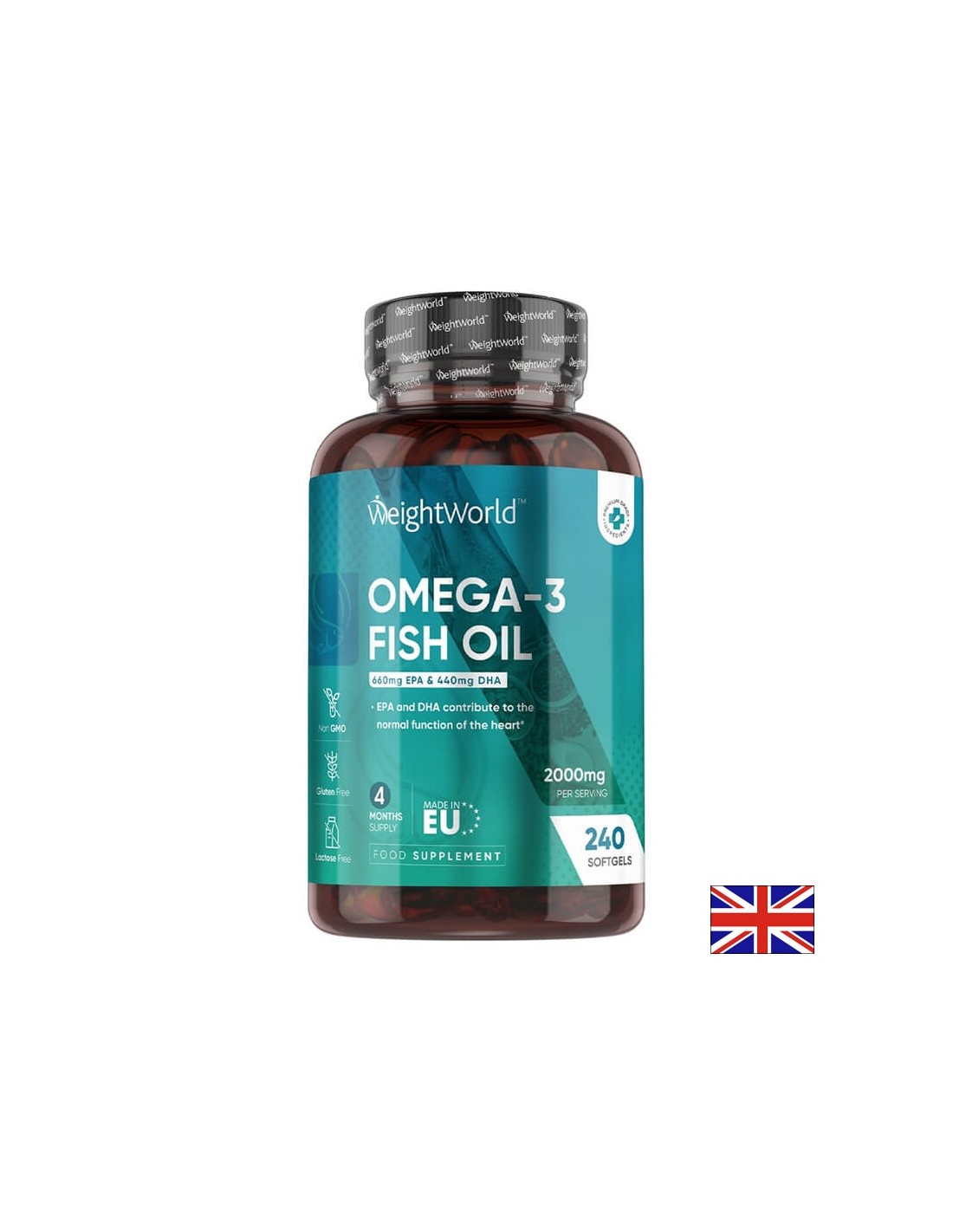Herz -Kreislauf -System, Seh- und Gehirnfunktion - Omega -3 -Fischöl 660 mg EPA 440/ mg DHA, 240 Softgel -Kapseln - Omega 3