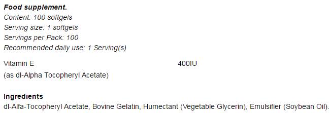 Vitamin E Formel 400 IU - 100 Gelkapseln