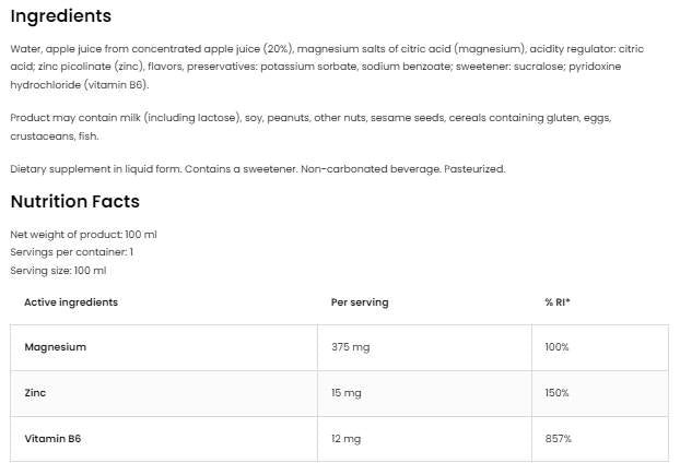 Magnesium + Zn + B6 Schuss - 100 ml