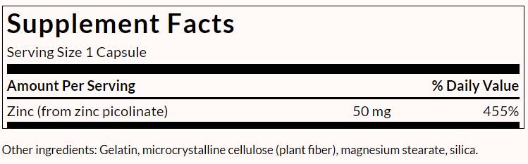Zusätzliche Stärke Zink Picolinat 50 mg - 60 Kapseln