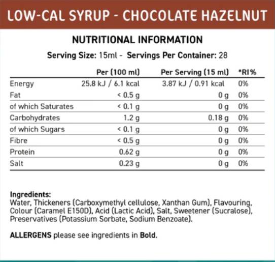Fit Cuisine Low-Cal Sirup | Schokoladen -Haselnuss - 425 ml