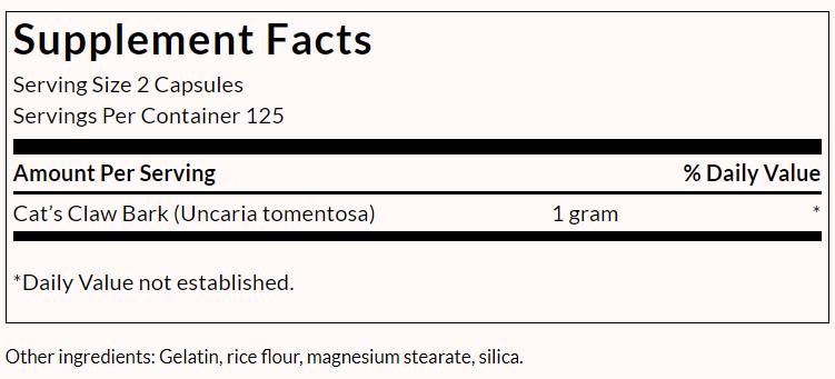 Klaue der vollständigen Spektrumkatze 500 mg - 250 Kapseln