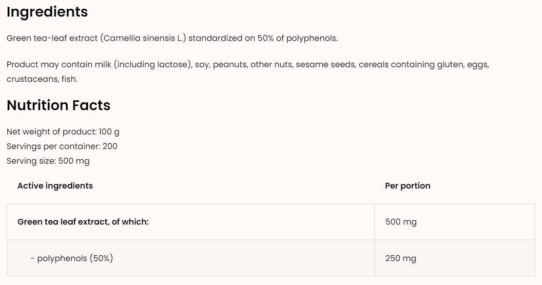 Grüne Teeextrakt / Pulver 100 Gramm