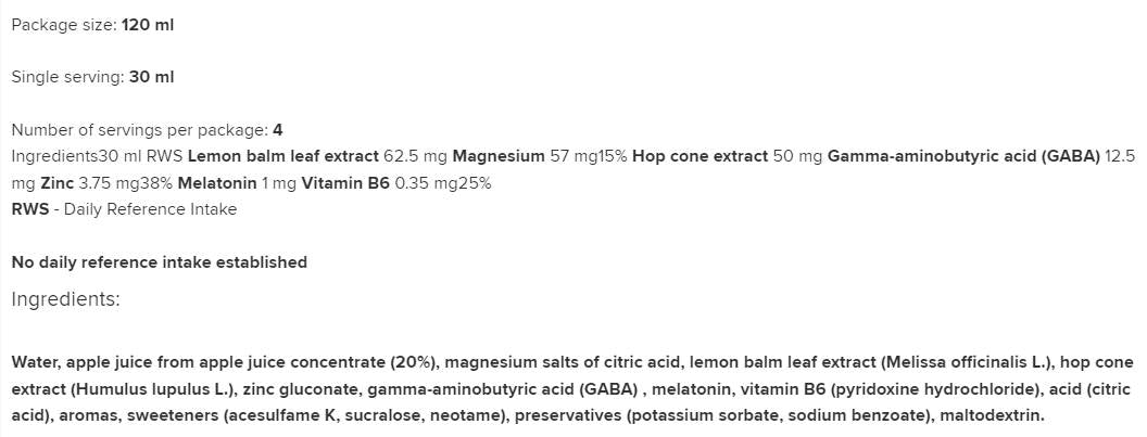 Słodkich Snów Shot | Für den Schlaf und entspannen Sie 120 ml