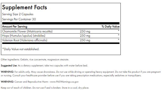 Volles Spektrum Valerian, Kamille und Hopfen 60 Kapseln
