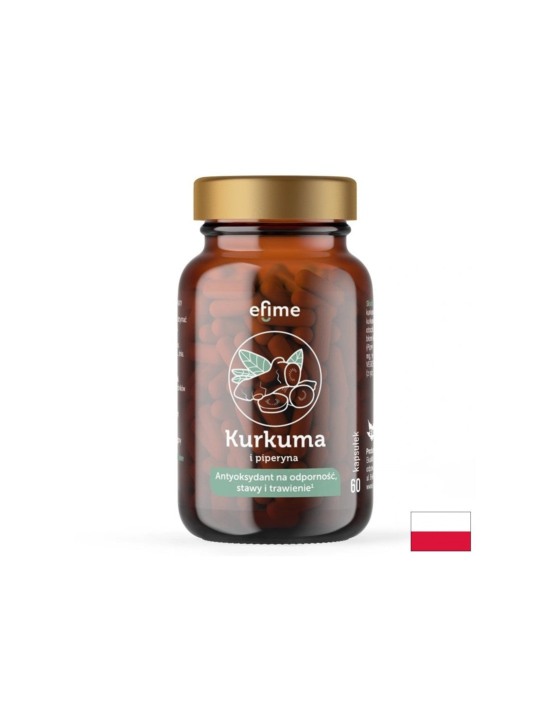 Um Gelenke und gute Verdauung zu unterstützen - Kurkuma + schwarzer Pfeffer Efime, 60 Kapseln