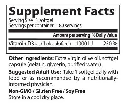 Beste Vitamin D3 1000 IU - 180 Gelkapseln