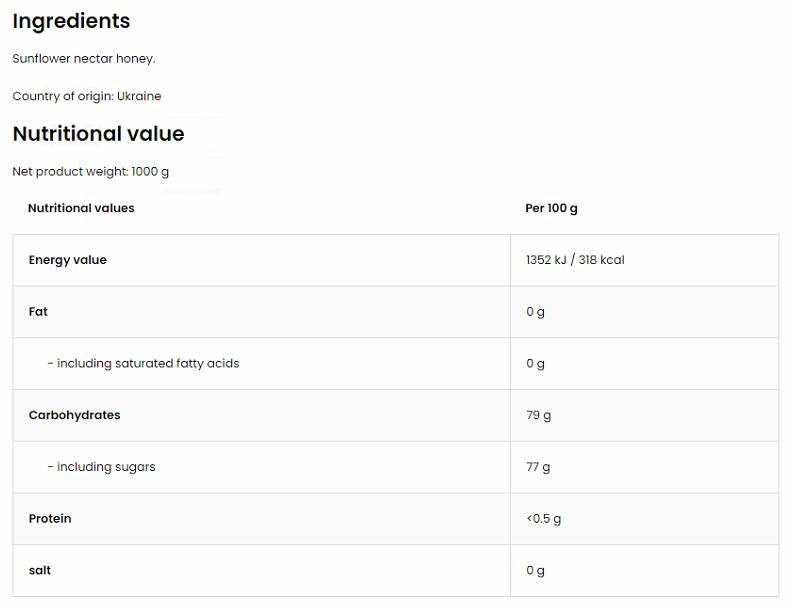 Natürlicher Sonnenblumenhonig / natürlicher Sonnenblumenhonig 1000 Gramm