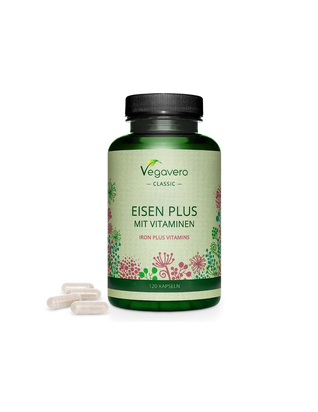 Iron + Vitamins (C, B2, B6, B12 and folic acid) - Eisen Plus Mit Vitaminen, 120 capsules Vegavero - Nutra Best Europe