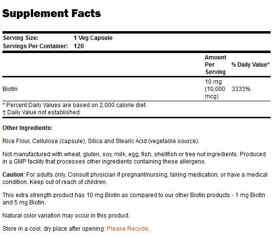 Biotin 10000 MCG / zusätzliche Stärke - 120 Kapseln