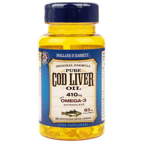 Pure Cod Liver Oil 410 mg / with Vitamin A & D - 60 Gel capsules - Nutra Best Europe