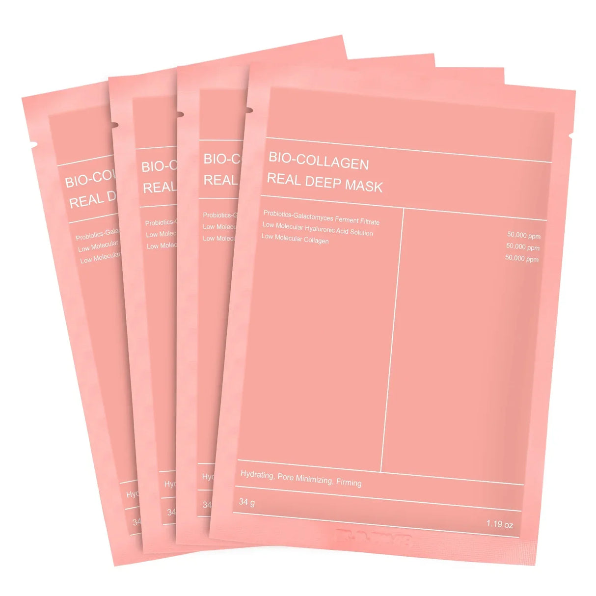Koreanische Gesichtsmaske mit Bio-Kollagen, Hyaluronsäure, Ceramiden und Peptiden – 1 Packung (4 Stück)