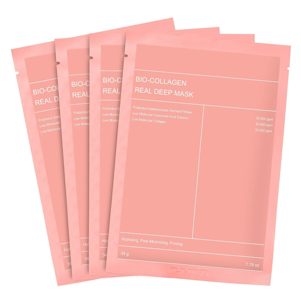 Koreanische Gesichtsmaske mit Bio-Kollagen, Hyaluronsäure, Ceramiden und Peptiden – 1 Packung (4 Stück)
