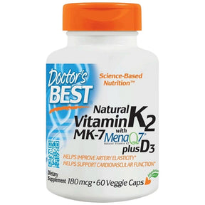 BEST Natural Vitamin K2 MK-7 180 mcg | Plus D-3 - 60 capsules - Nutra Best Europe