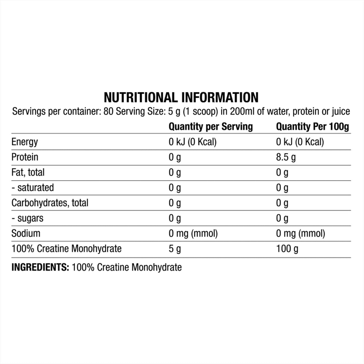 100 % Kreatin-Monohydrat-Pulver – 400 Gramm