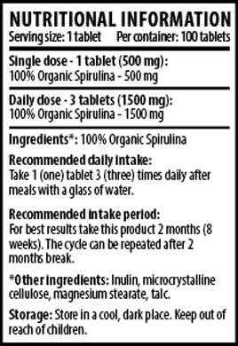 100 % Bio-Spirulina – 100 Tabletten