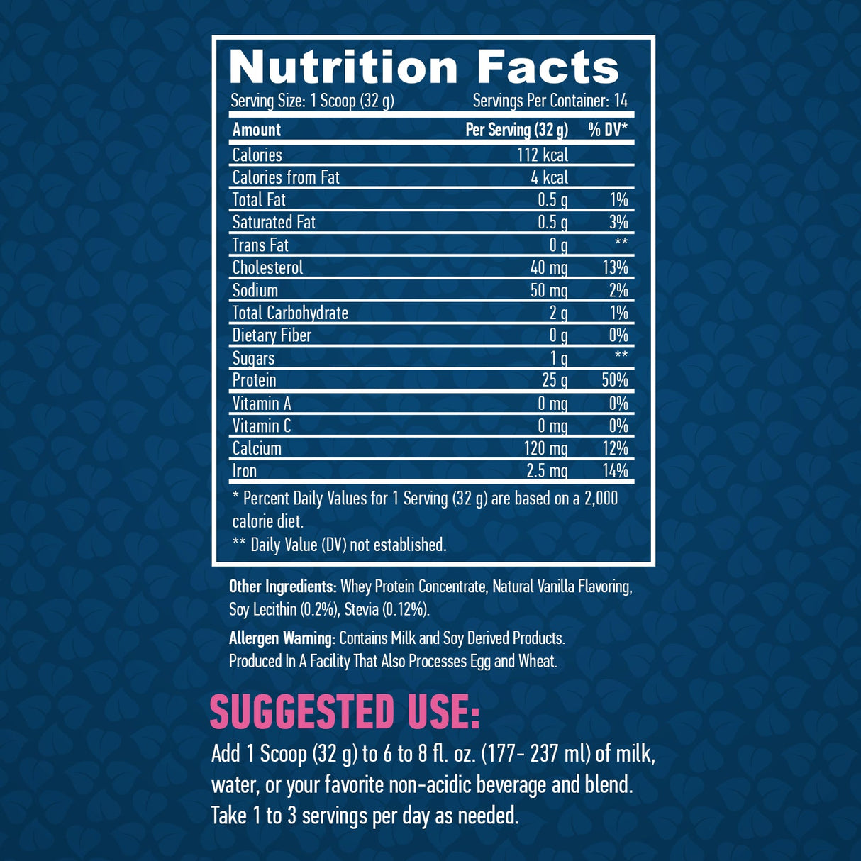 100 % reines, völlig natürliches Molkenprotein/Vanille – 0,454 kg