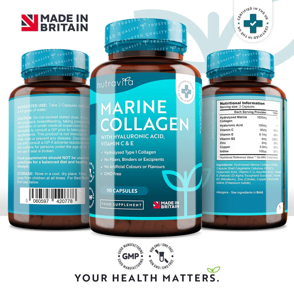 Hydrolysiertes Meereskollagen mit Hyaluronsäure – 1000 mg