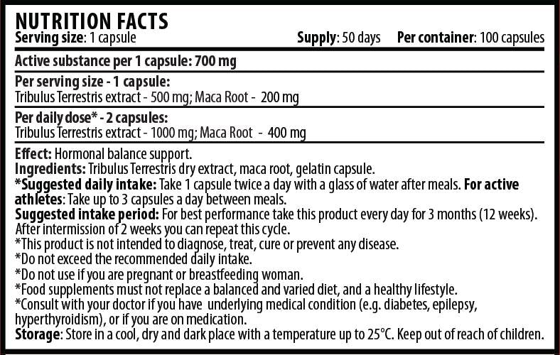Tribulus mit Maca 1400 mg - 100 Kapseln