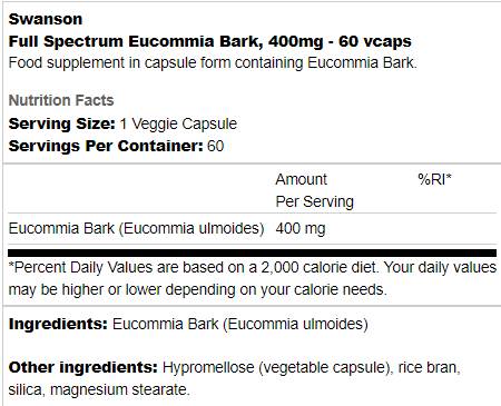 Volles Spektrum Eucommia Rinde 400 mg 60 Kapseln
