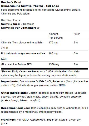 Bestes Glucosaminsulfat 750 mg - 180 Kapseln