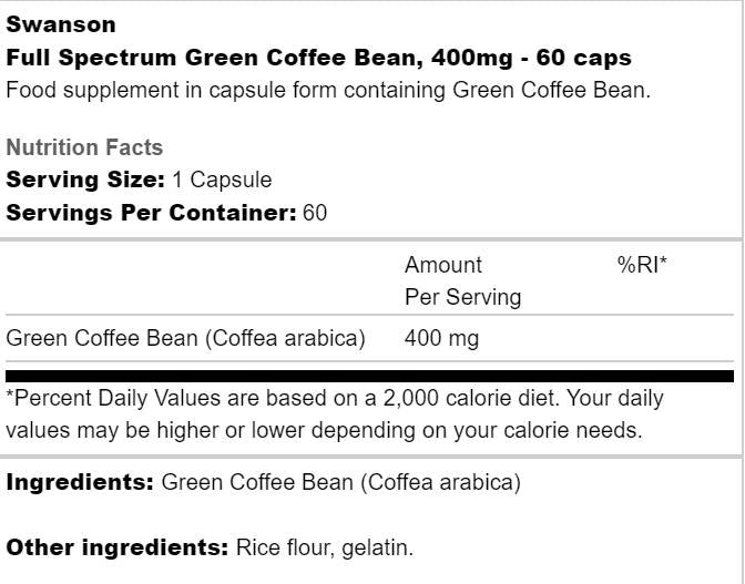 Volles Spektrum grüne Kaffeebohne 400 mg 60 Kapseln