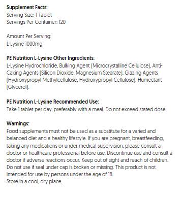 Pe Nutrition | L -Lysin 1000 mg - 120 Tabletten