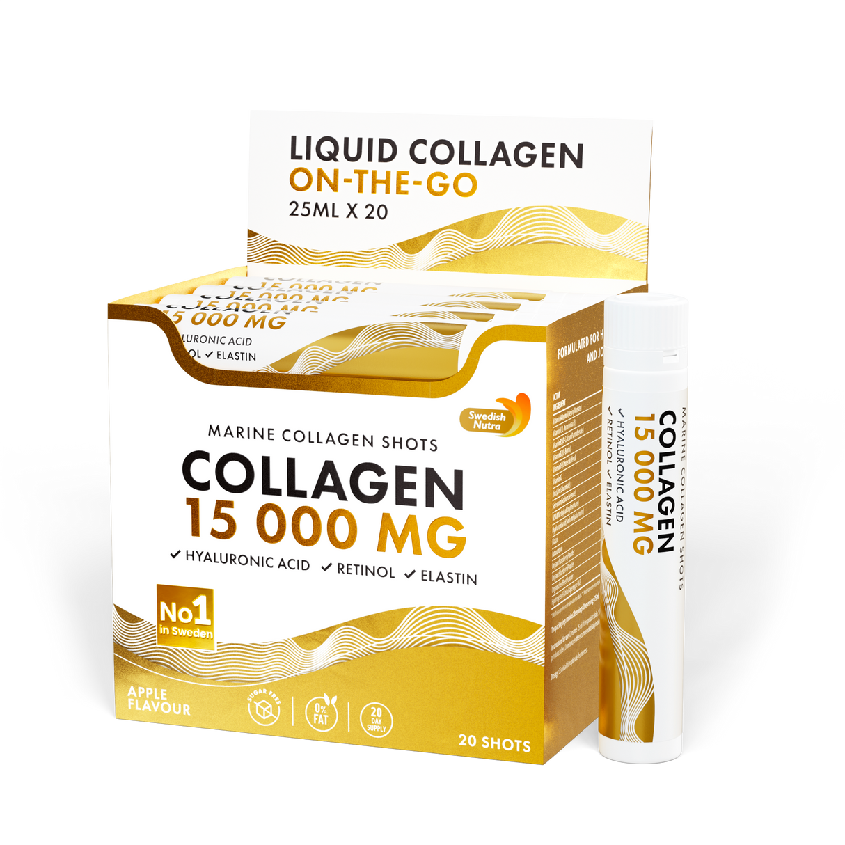 Fischkollagen 15.000 mg mit Retinol, Elastin und Hyaluronsäure – 20 x 25 ml