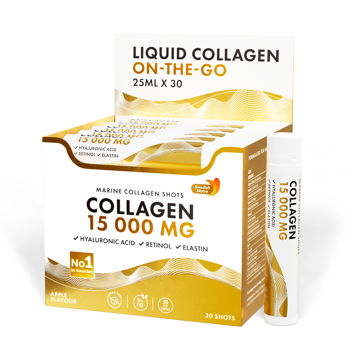 Fischkollagen 15.000 mg mit Retinol, Elastin und Hyaluronsäure – 30 x 25 ml