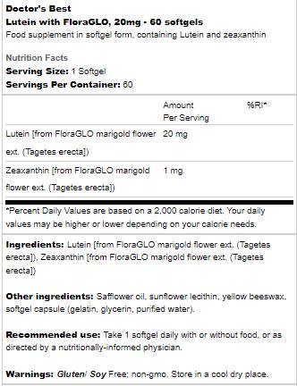 Lutein 20 mg | Mit Floraglo - 60 Gelkapseln