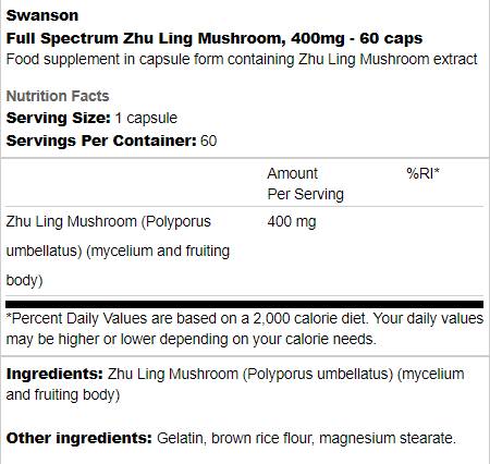 Volles Spektrum Zhu Ling Pilz 400 mg 60 Kapseln