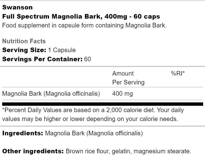 Vollspektrum -Magnolienrinde 400 mg 60 Kapseln