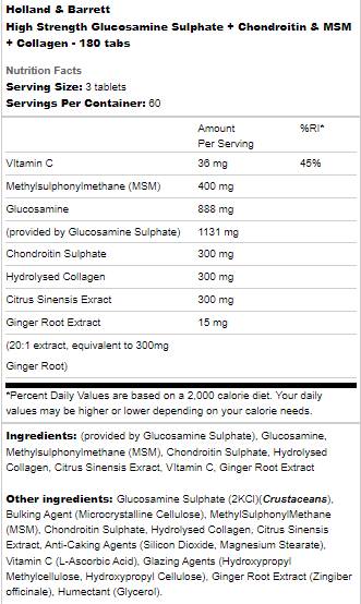 Hochfestige Glucosaminsulfat | Mit Chondroitin, MSM und Kollagen - 180 Tabletten