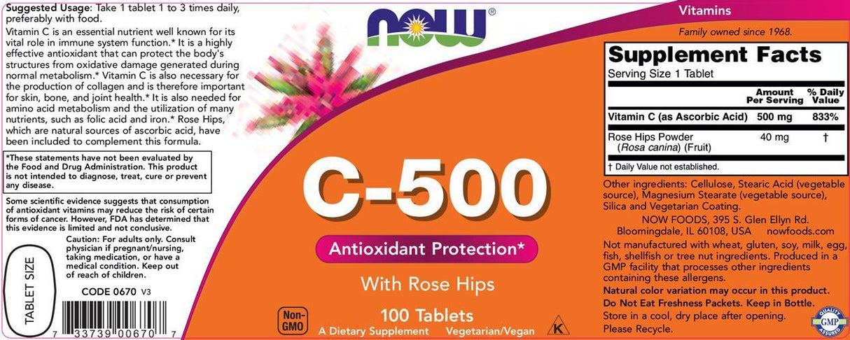 Vitamin C -500 mit Rosenhüpfen - 250 Tabletten