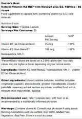 Bester natürlicher Vitamin K2 MK-7 180 McG | Plus D -3 - 60 Kapseln