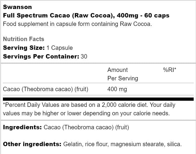 Volles Spektrum Cacao 400 mg 60 Kapseln