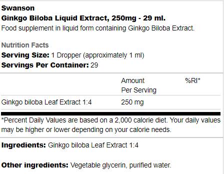 Ginkgo Biloba Flüssigkeitsextrakt 250 mg - 29 ml