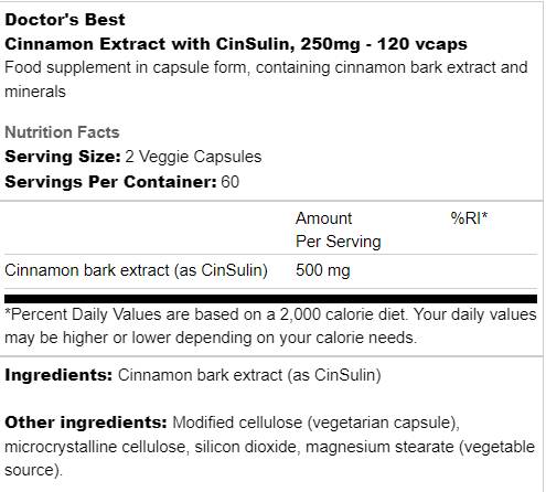 Bester Zimtextrakt mit Cinsulin 250 mg - 120 Kapseln
