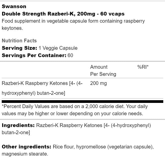 Razberi - K 200 mg | Himbeerketone mit Doppelfestigkeit - 60 Kapseln