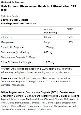Hochfestigkeit Glucosaminsulfat + Chondroitin - 120 Tabletten