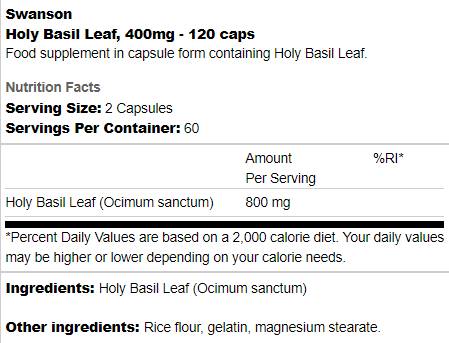 Heiliger Basilikumblatt 400 mg 120 Kapseln