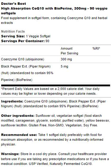 Bester COQ10 mit Bioperin 300 mg - 90 Gelkapseln