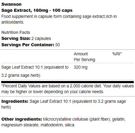 Salbei Extrakt 160 mg 100 Kapseln