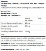 Vollspektrum Kurkuma, Astragalus und Gotu Kola -Komplex 60 Kapseln