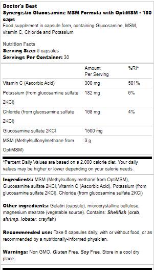 Synergistische Glucosamin -MSM -Formel | Mit optimsm - 180 Kapseln