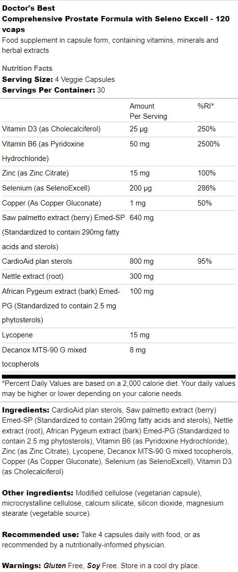 Umfassende Prostata -Formel | Mit Seleno Excell - 120 Kapseln