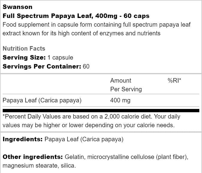 Volles Spektrum Papaya Blatt 400 mg 60 Kapseln
