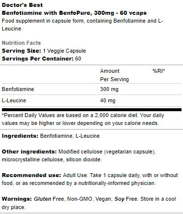 Beste Benfotiamin 300 mg | Benfopure - 60 Kapseln