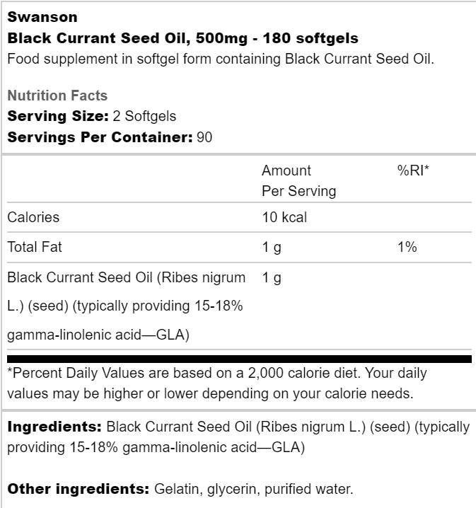 Schwarzes Johannisbeer -Samenöl 500 mg 180 Gelkapseln